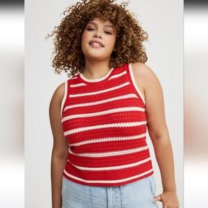 Torrid Vibrant Red and White Knit Tank Top
